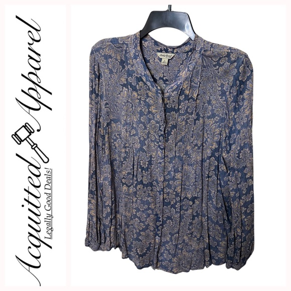 Lucky Brand Long Sleeve Button Down front Sheer Flowing Tunic Top - Picture 1 of 13